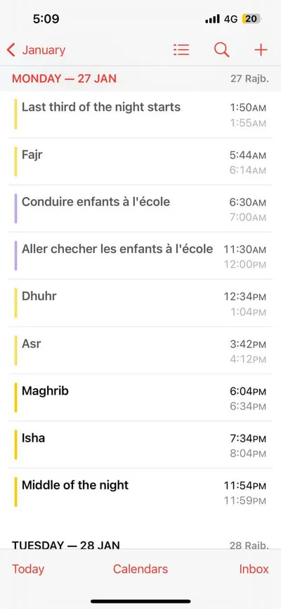 Mobile Prayer Calendar Screenshot